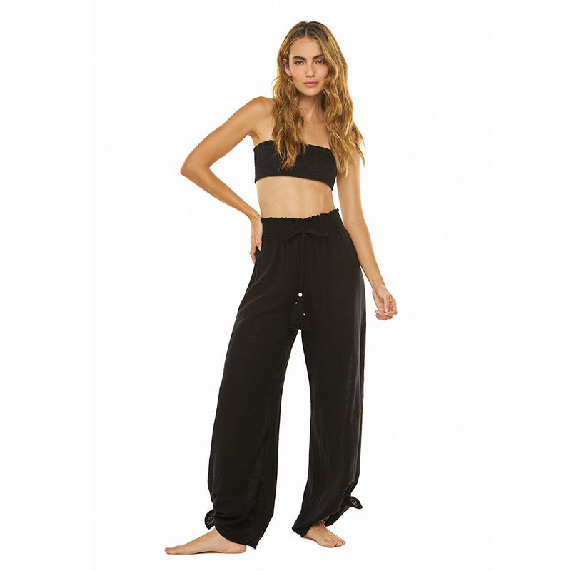 DULZAMARA - Pantalón playero negro con abertura en laterales namika