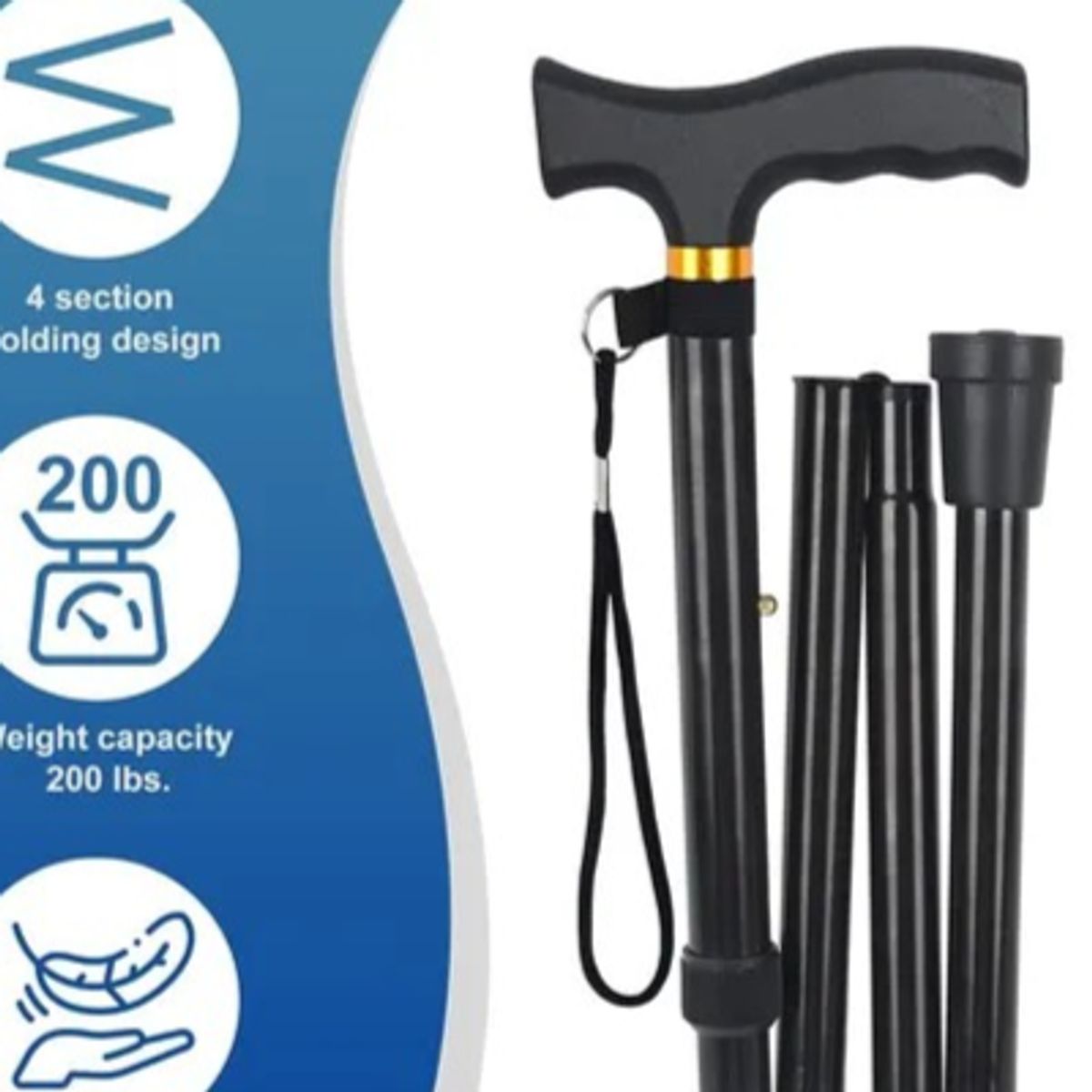 GENERICO - BASTON ALUMINIO AJUSTABLE PLEGABLE ULTRALIVIANO