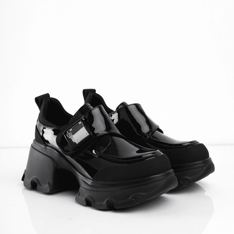 CALZADO ADRENALINA - Zapatos negros de charol con aplique plateado tintu