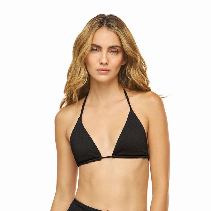 DULZAMARA - Top vestido de baño triángulo negro con textura acanalada emmera