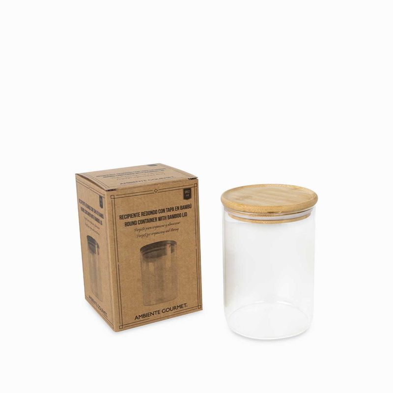 AMBIENTE GOURMET - Recipiente redondo tapa en bambu 950ml Ambiente Gourmet