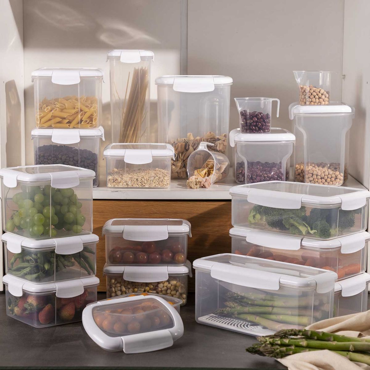 AMBIENTE GOURMET - Recipiente hermético blanco 1560 ml con taza medidora