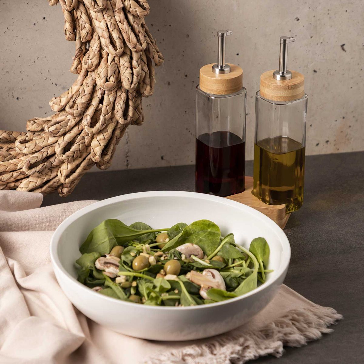 AMBIENTE GOURMET - Set vinagre-aceite base madera 270 ml Ambiente Gourmet