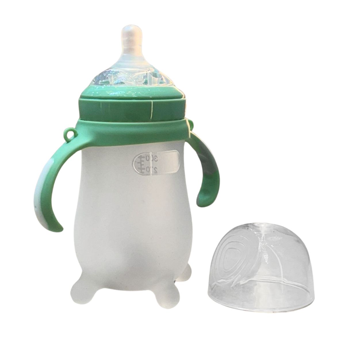 BABY ON - Tetero Biberon En Silicona Cuello Ancho Fácil Limpieza Verde