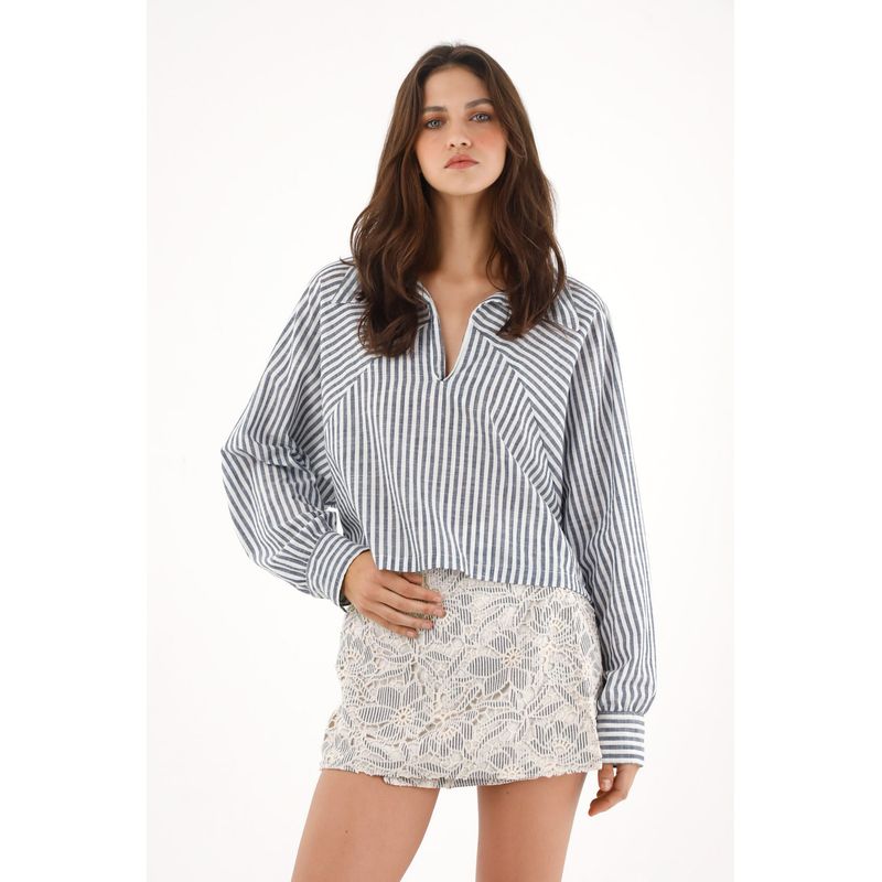 TENNIS - Camisa manga larga en popelina a rayas para mujer