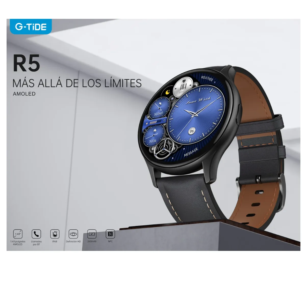 MOBULA - Reloj Inteligente G-TIDE R5 Pantalla AMOLED  Negro