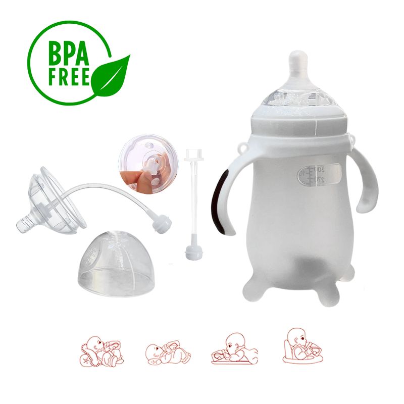 BABY ON - Biberon En Silicona Cuello Ancho Fácil Limpieza Blanco