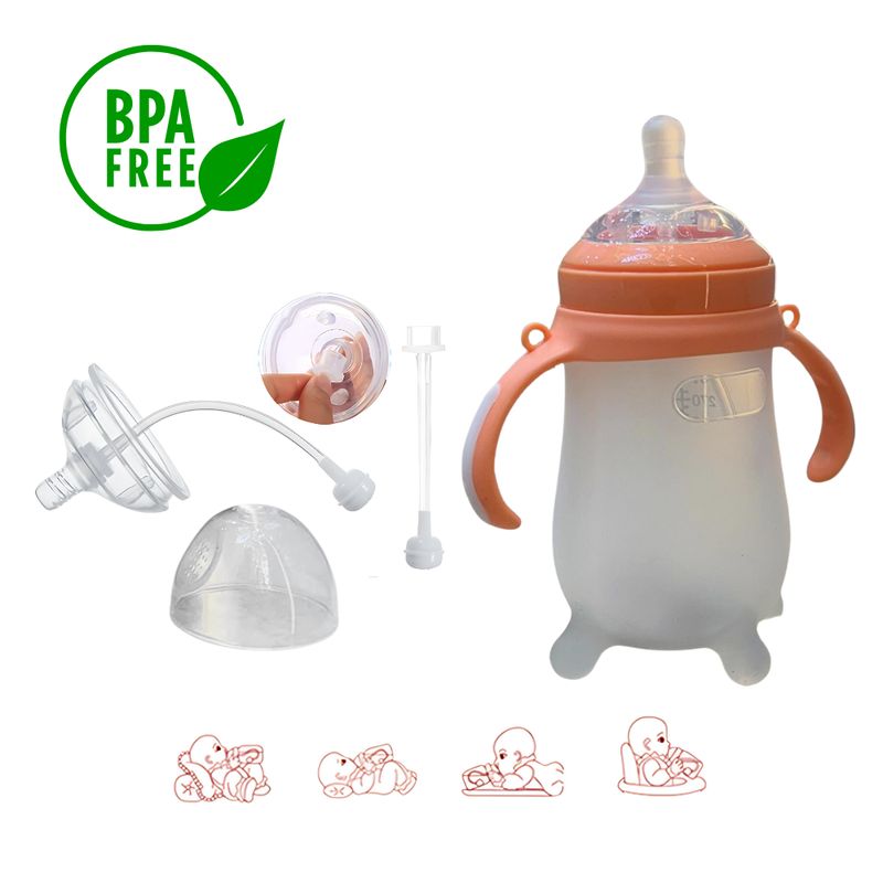 BABY ON - Tetero Biberon En Silicona Cuello Ancho Fácil Limpieza Rosa