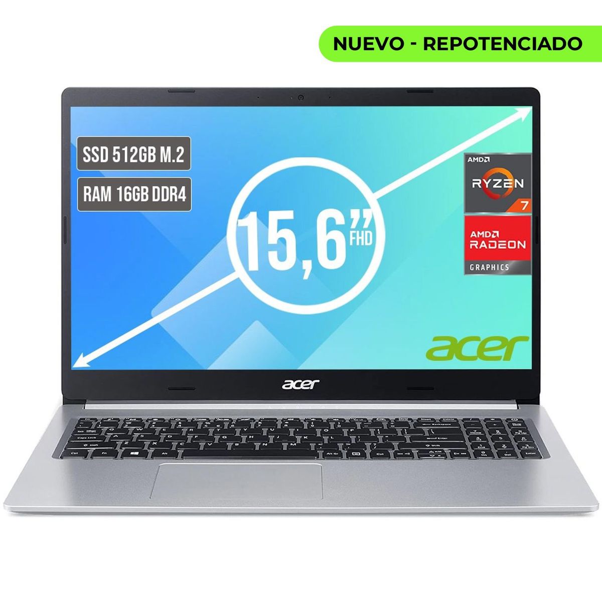 ACER - Portátil Acer Aspire AMD Ryzen 7 5700U 16GB RAM 512GB SSD 15.6"