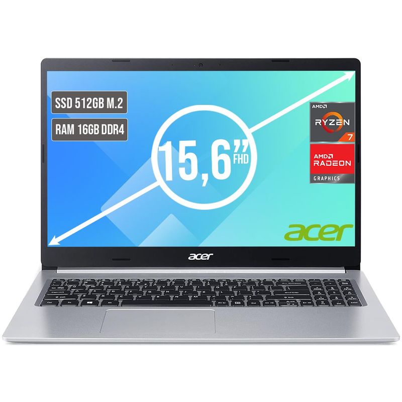 ACER - PORTATIL ACER ASPIRE AMD RYZEN 7 5700U SSD 512GB RAM 16GB LED LED 15,6"