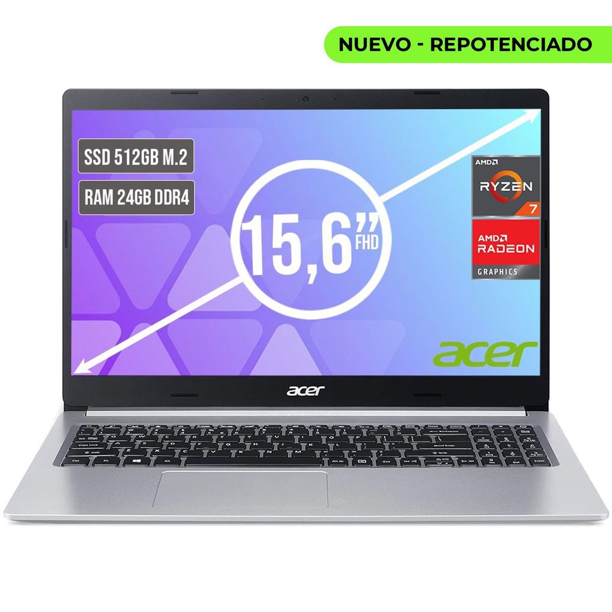 ACER - Portátil Acer Aspire Ryzen 7 5700U 24GB RAM 512GB SSD 15.6"