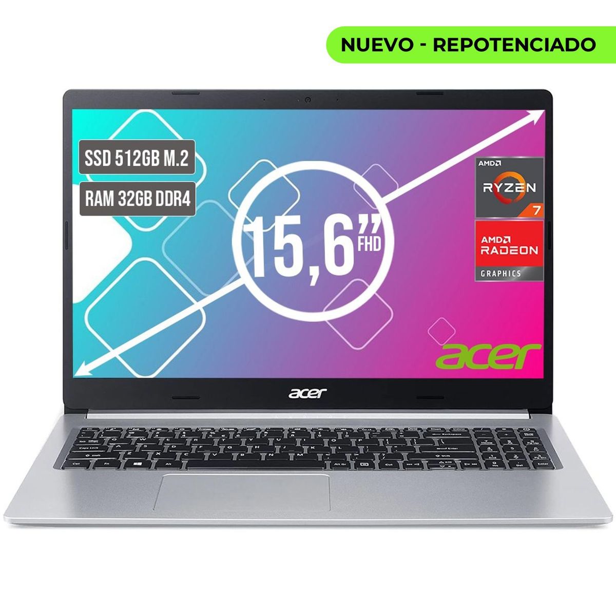 ACER - Portátil Acer Aspire AMD Ryzen 7 5700U 32GB RAM 512GB SSD 15.6"
