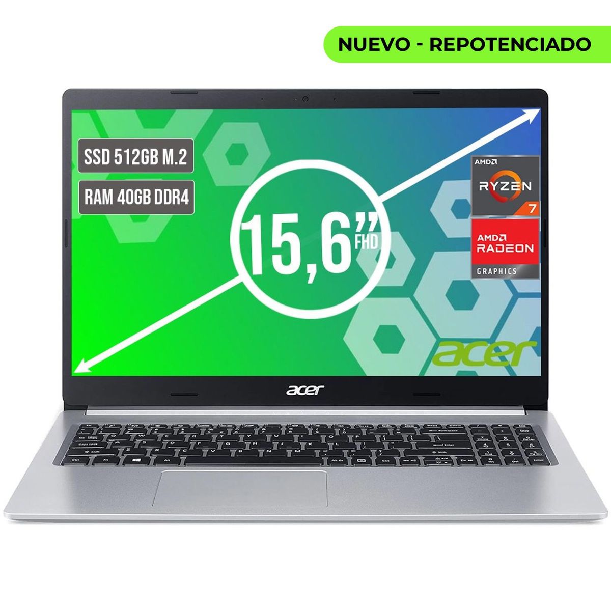 ACER - Portátil Acer Aspire AMD Ryzen 7 5700U 40GB RAM 512GB SSD 15.6"