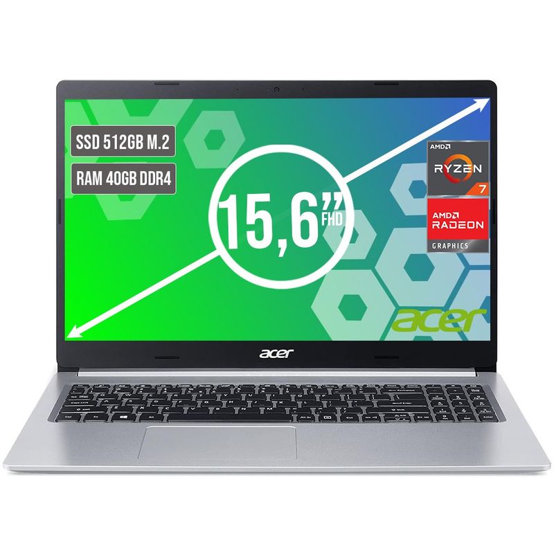 ACER - Portátil Acer Aspire AMD Ryzen 7 5700U 40GB RAM 512GB SSD 15.6"