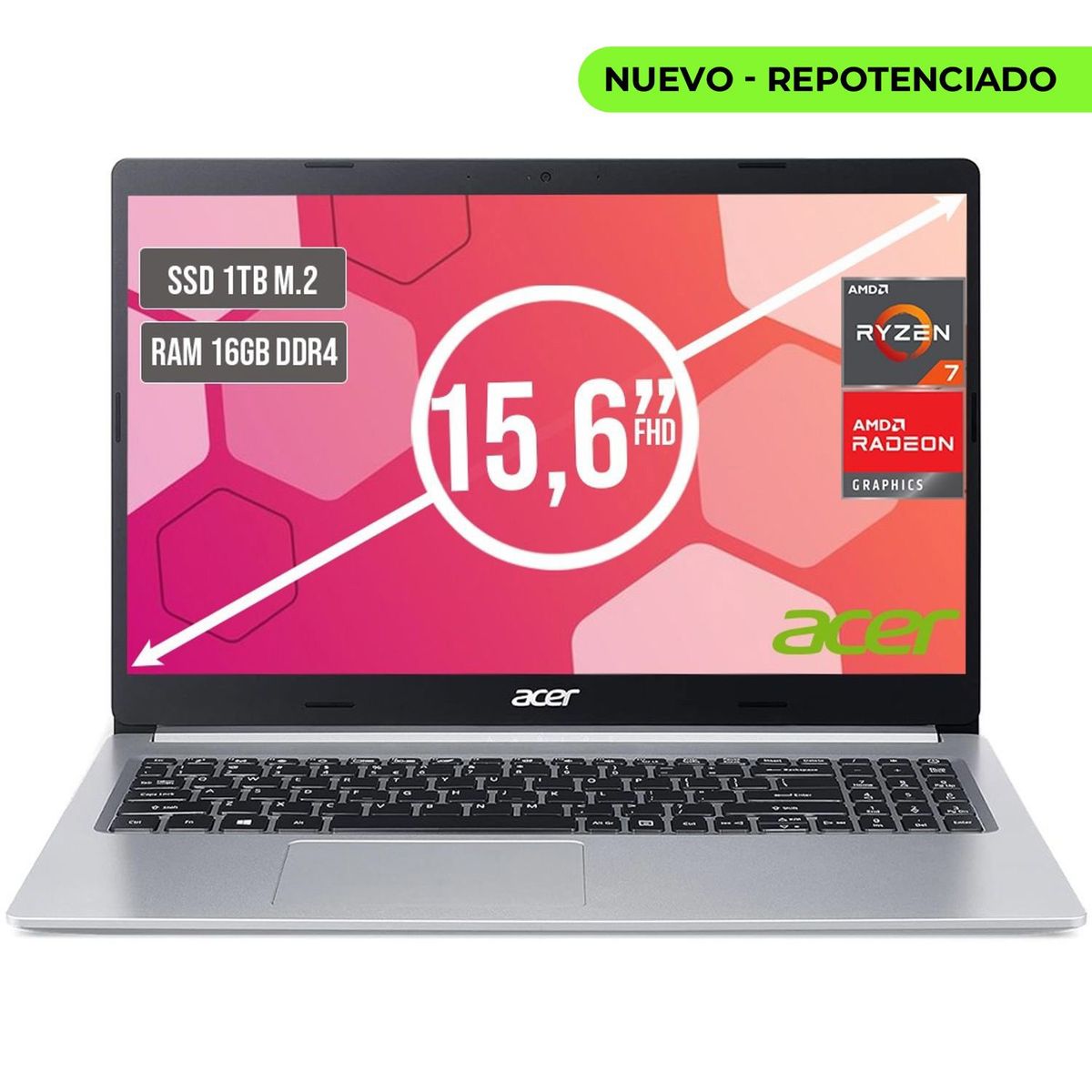 ACER - Portátil Acer Aspire Ryzen 7 5700U 16GB RAM 1TB SSD 15.6"