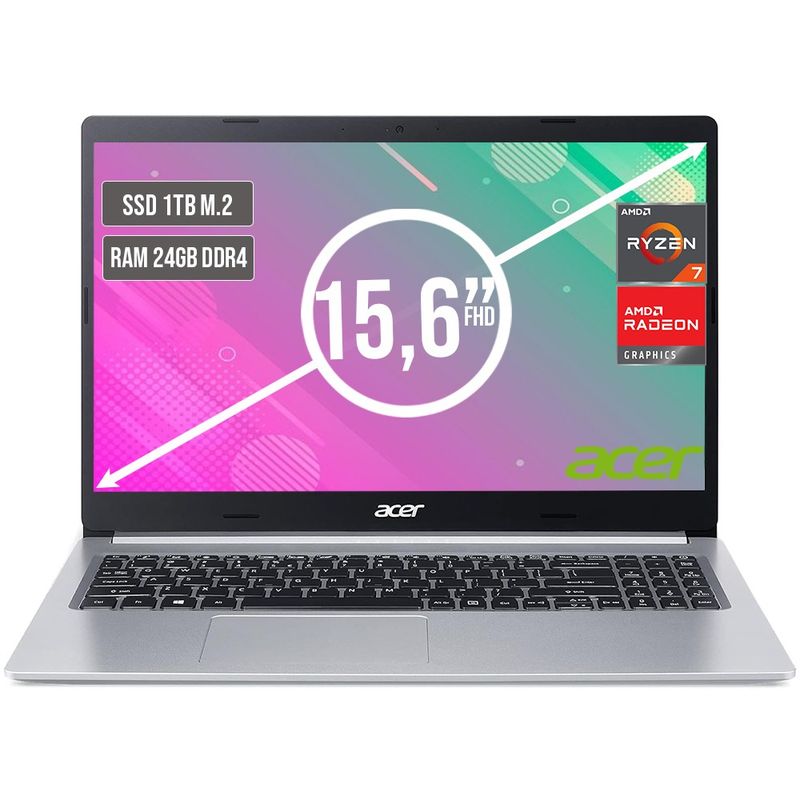 ACER - PORTATIL ACER ASPIRE AMD RYZEN 7 5700U SSD 1TB RAM 24GB LED LED 15,6"