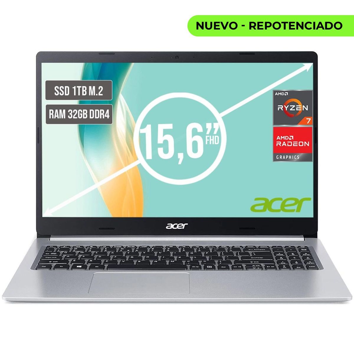 ACER - PORTATIL ACER ASPIRE AMD RYZEN 7 5700U SSD 1TB RAM 32GB LED LED 15,6"