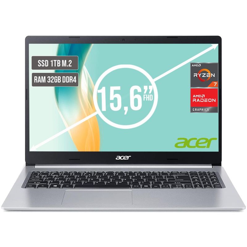 ACER - PORTATIL ACER ASPIRE AMD RYZEN 7 5700U SSD 1TB RAM 32GB LED LED 15,6"