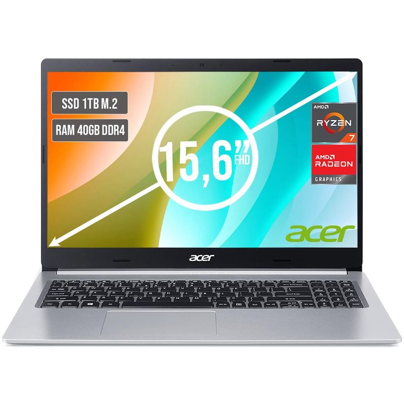 ACER - PORTATIL ACER ASPIRE AMD RYZEN 7 5700U SSD 1TB RAM 40GB LED LED 15,6"