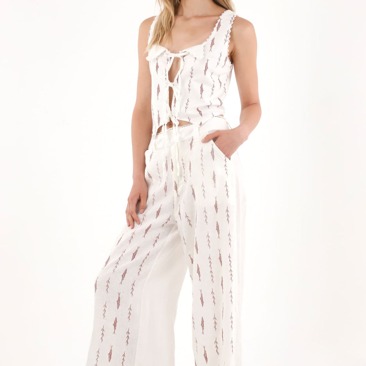 TENNIS - Camisa manga sisa con detalles de encaje estampada para mujer