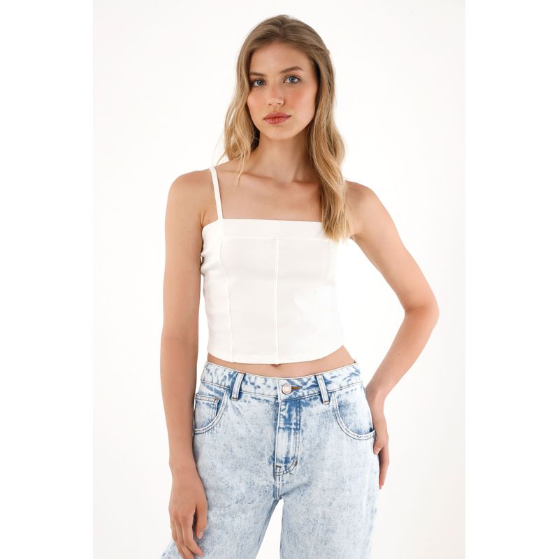 TENNIS - Crop con escote recto en rib para mujer