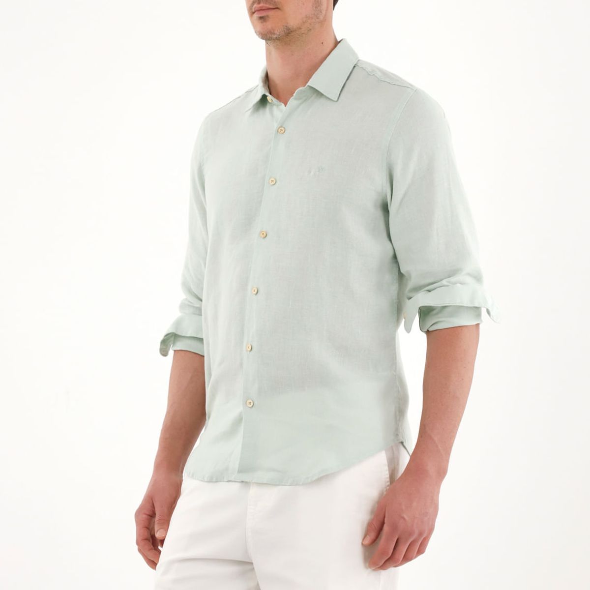 TENNIS - Camisa en 100% lino con bordado verde para hombre