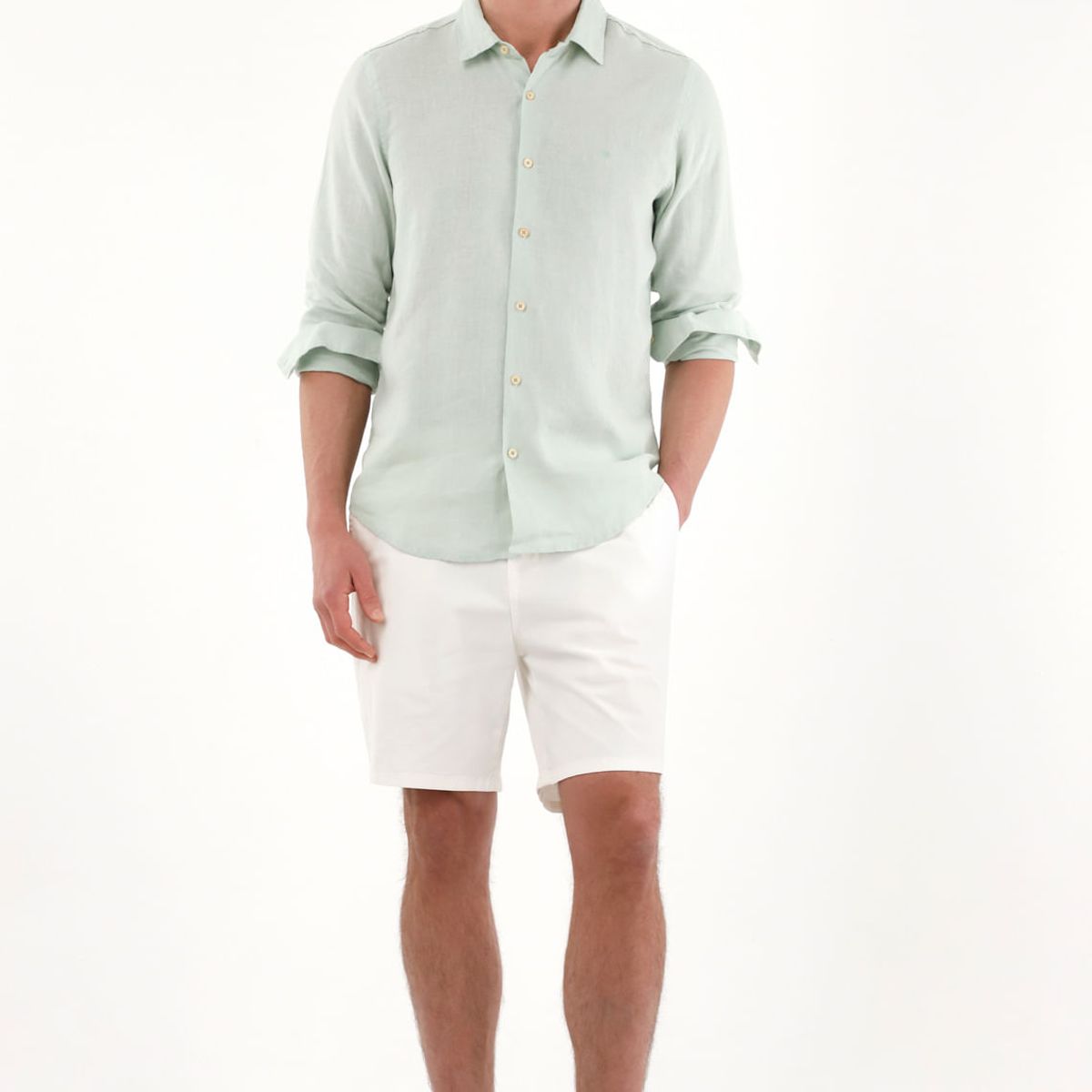 TENNIS - Camisa en 100% lino con bordado verde para hombre