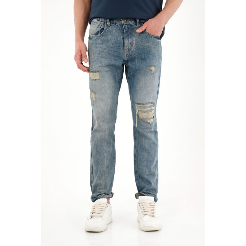 TENNIS - Jean Classic de tiro medio con rotos y bordado posterior para hombre