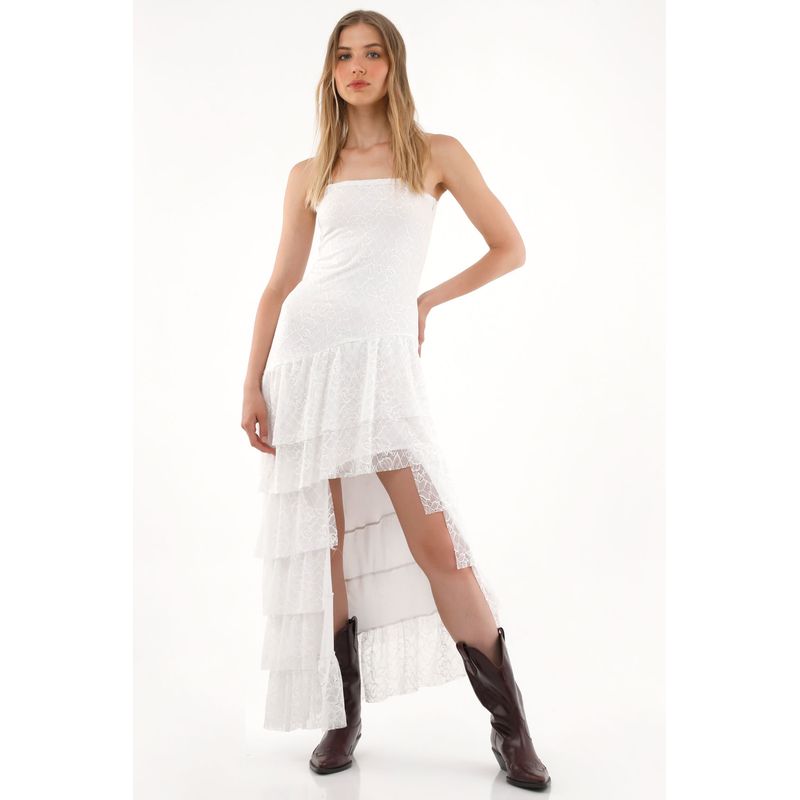 TENNIS - Vestido largo en encaje con boleros crudo para mujer