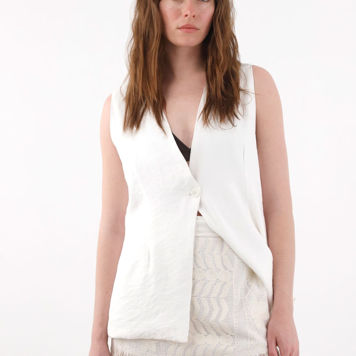 TENNIS - Falda corta con fleco y bordados crudo para mujer