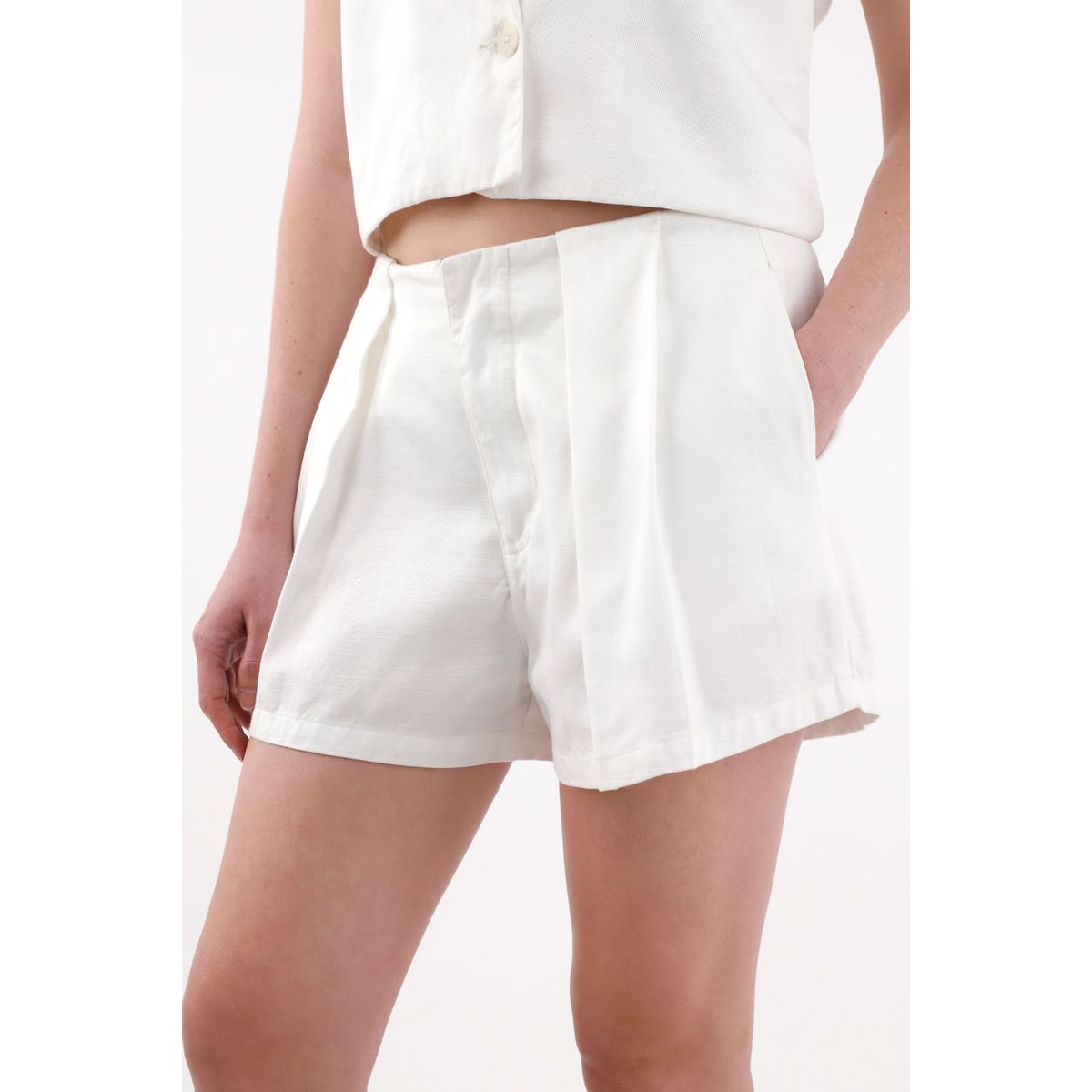 TENNIS - Short tiro alto con tablas crudo para mujer