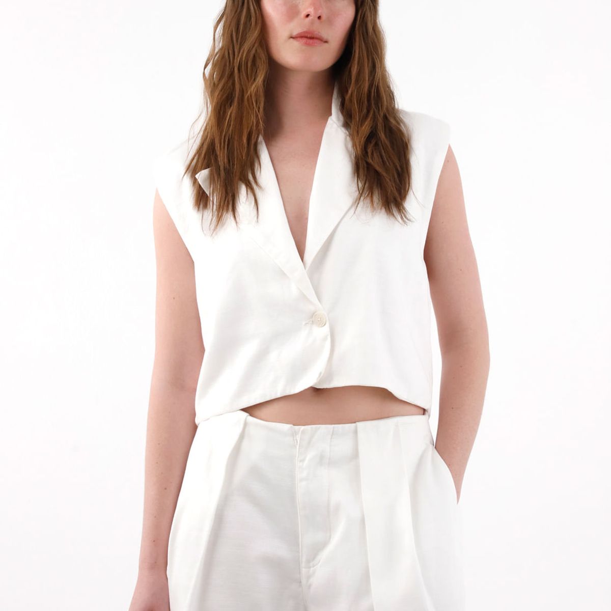 TENNIS - Short tiro alto con tablas crudo para mujer