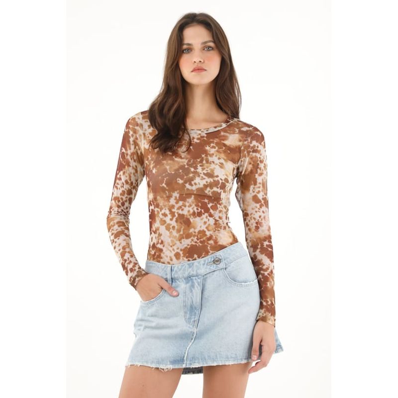 TENNIS - Camiseta en malla estampado gris para mujer