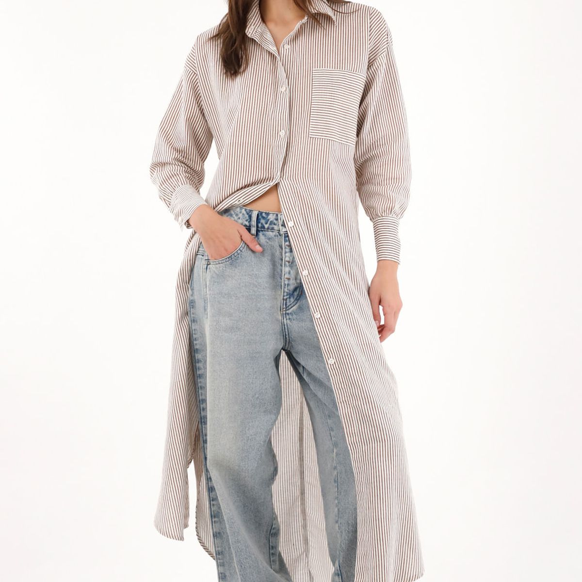 TENNIS - Camisa larga con estampado de rayas para mujer