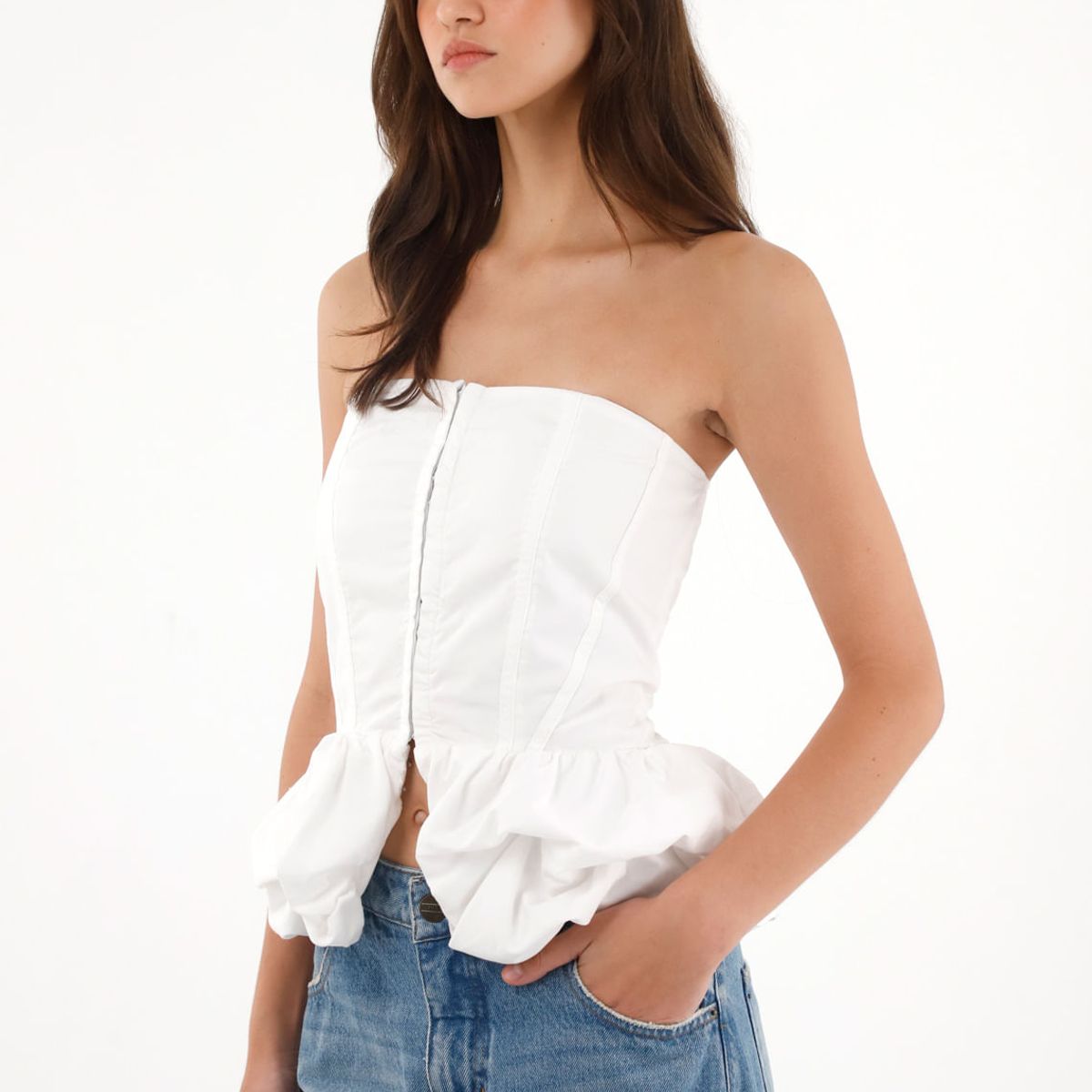 TENNIS - Camisa strapless con corte abombachado crudo para mujer