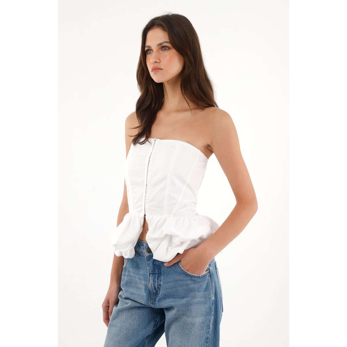 TENNIS - Camisa strapless con corte abombachado crudo para mujer