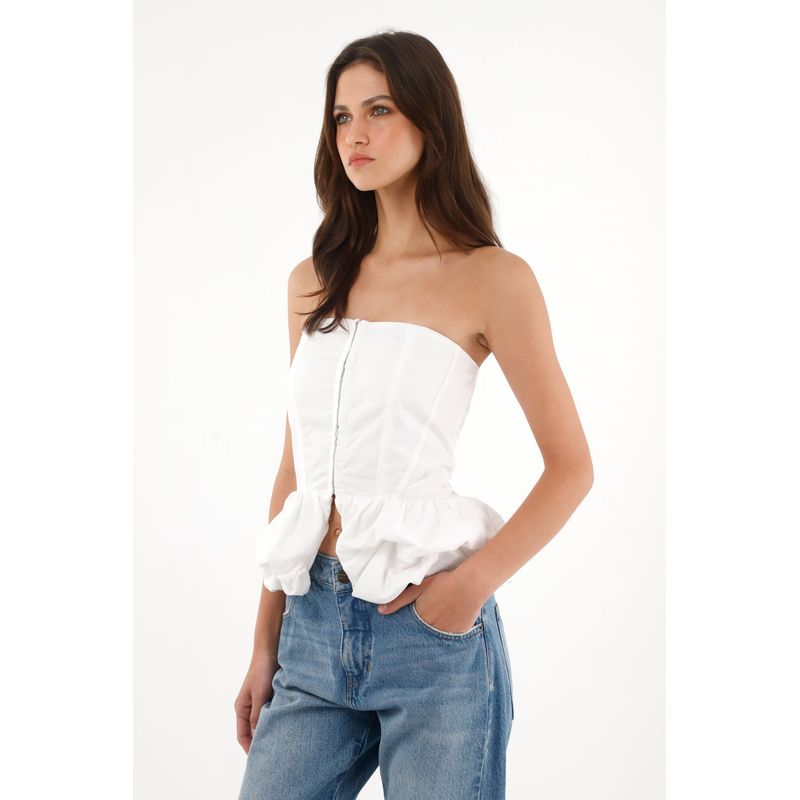 TENNIS - Camisa strapless con corte abombachado crudo para mujer
