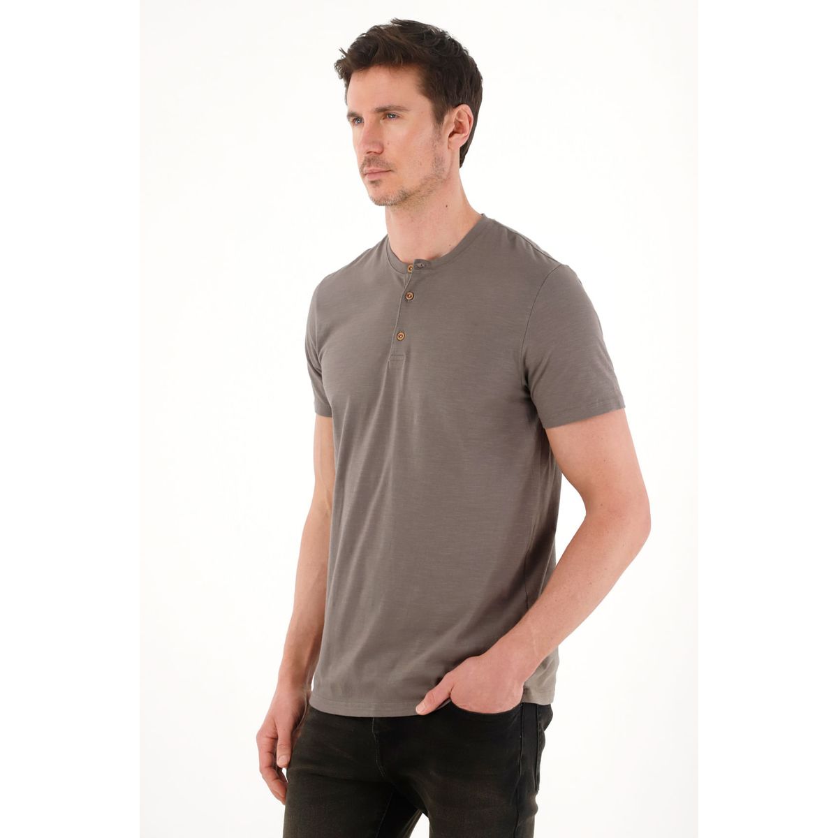TENNIS - Camiseta de cuello neru gris para hombre