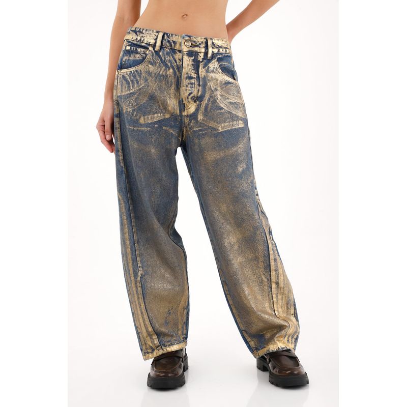TENNIS - Jean Horseshoe de tiro bajo con foil dorado para mujer