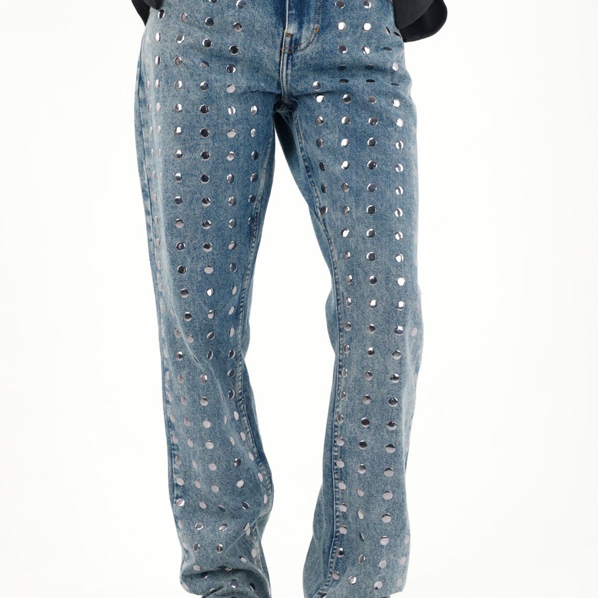 TENNIS - Jean Recto de tiro medio con apliques de brillo para mujer
