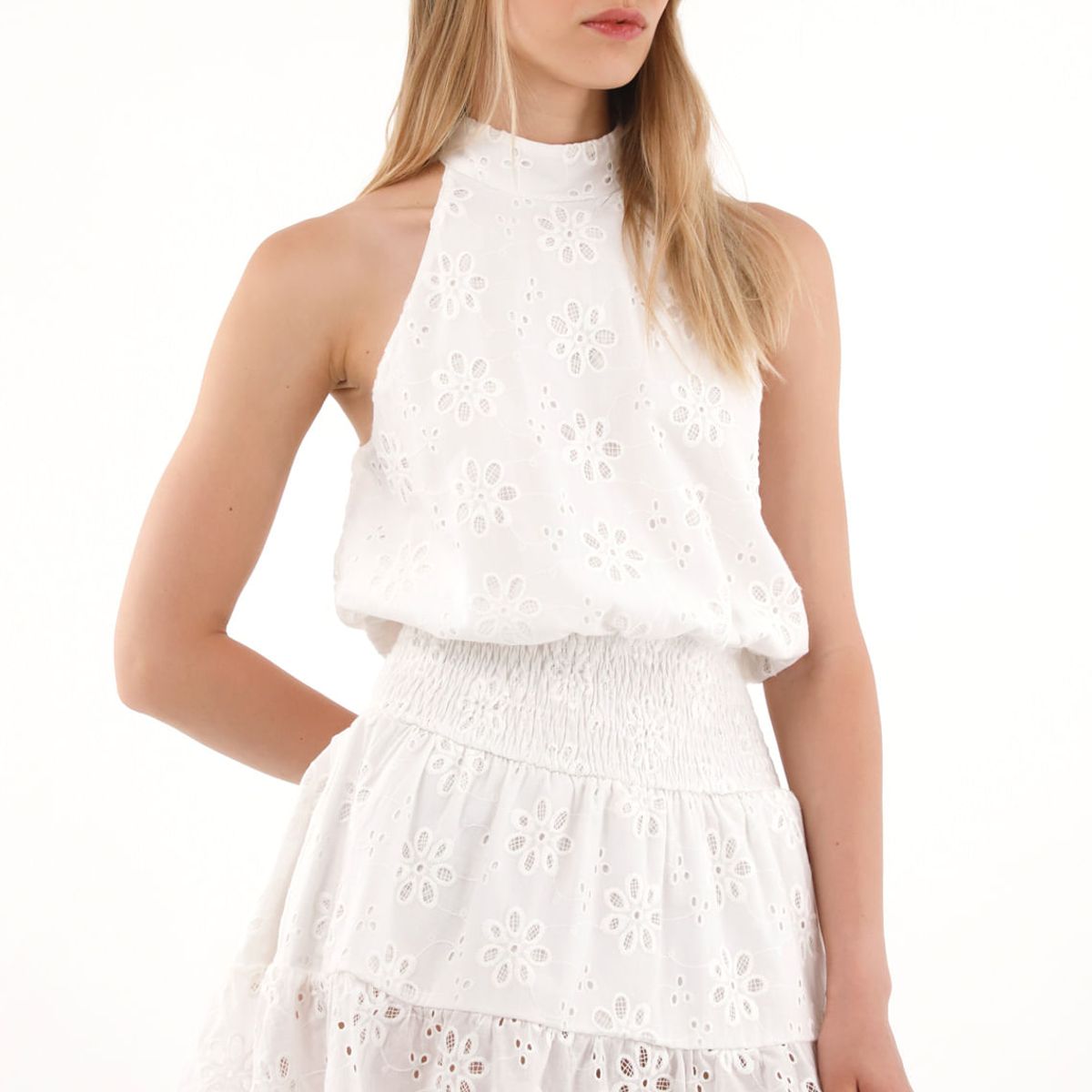 TENNIS - Vestido corto de cuello halter con bolero crudo para mujer