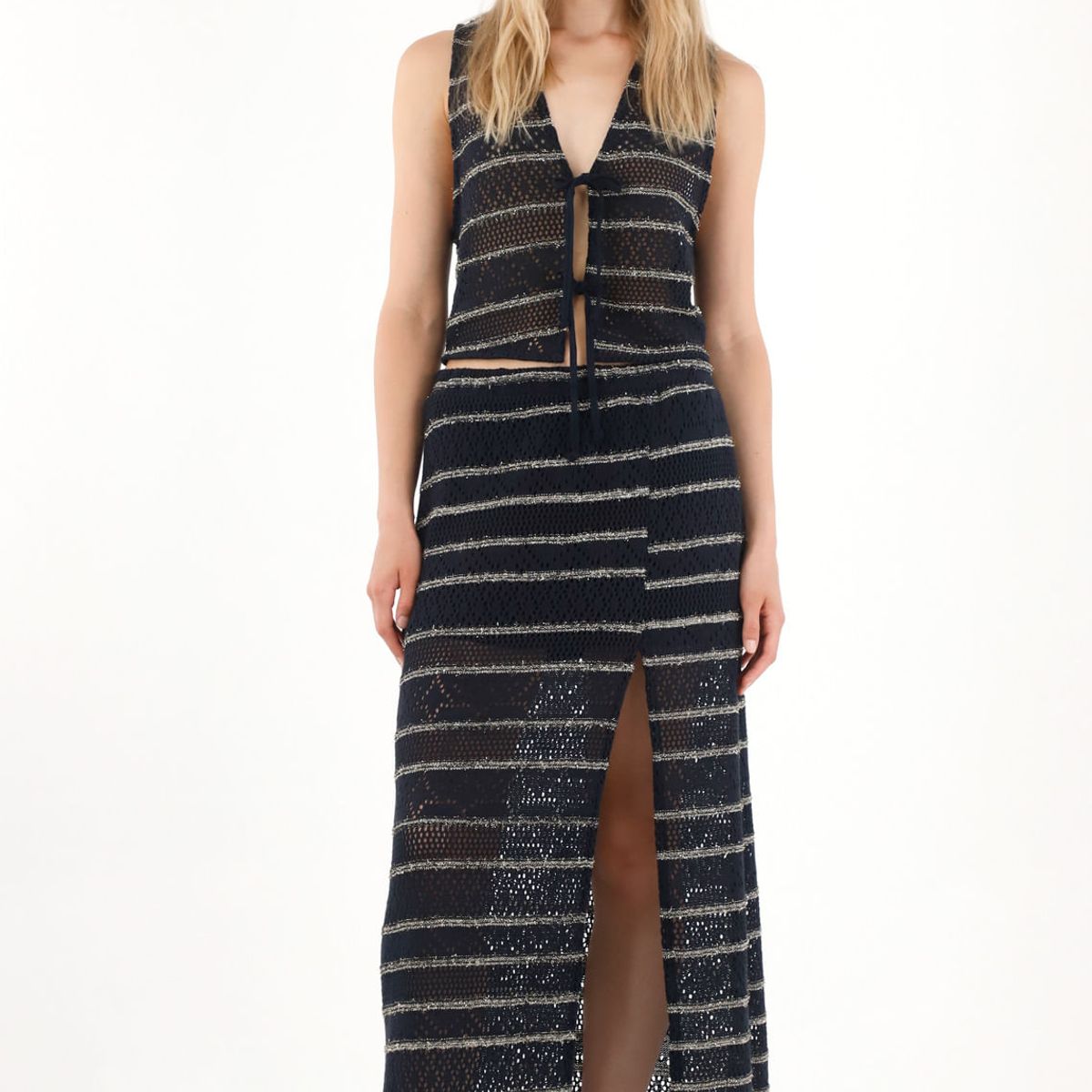 TENNIS - Falda larga tejida con diseño a rayas para mujer