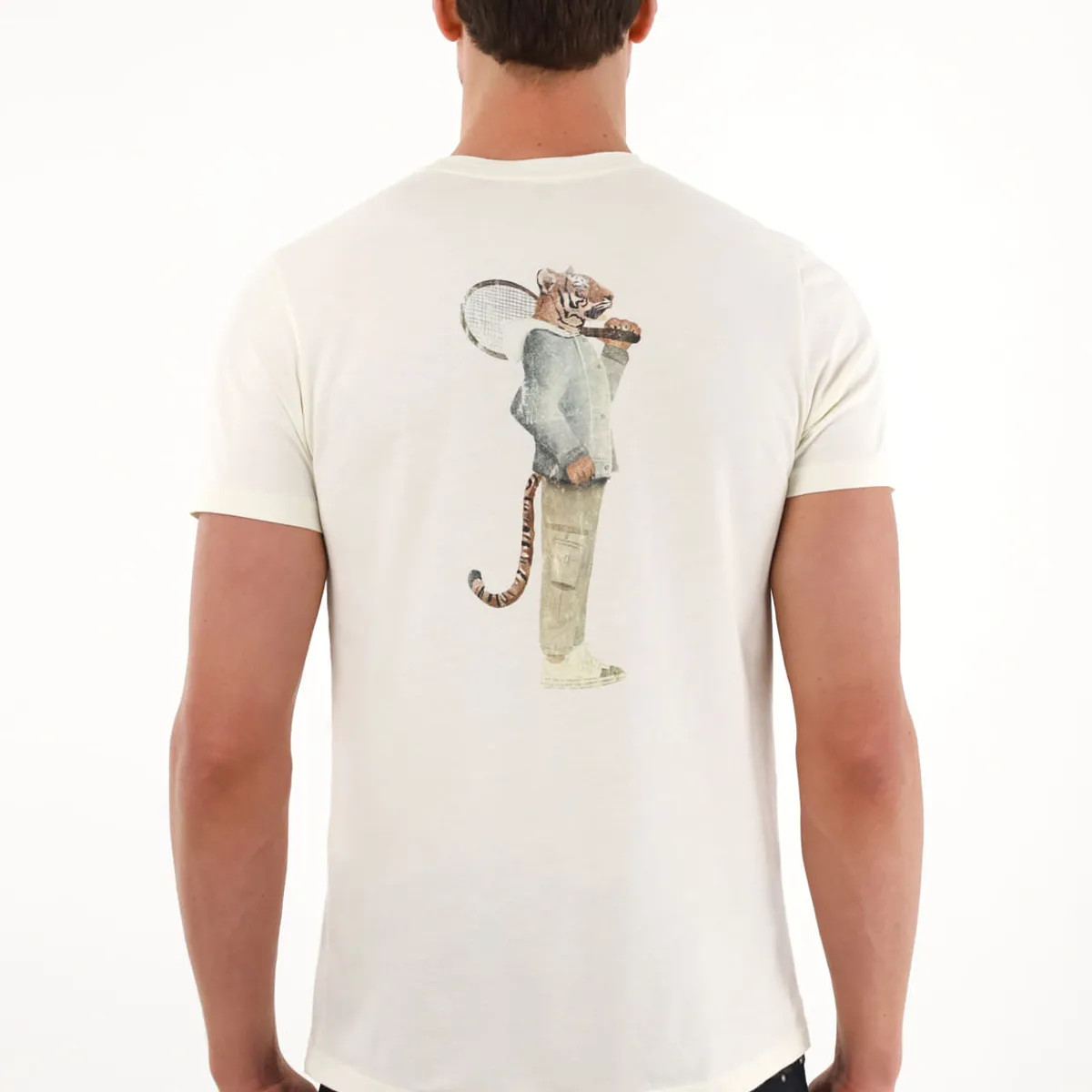 TENNIS - Camiseta con cuello redondo estampada crudo para hombre