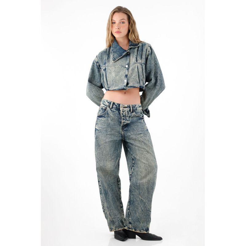 TENNIS - Jean Horseshoe con efecto craquelado azul para mujer