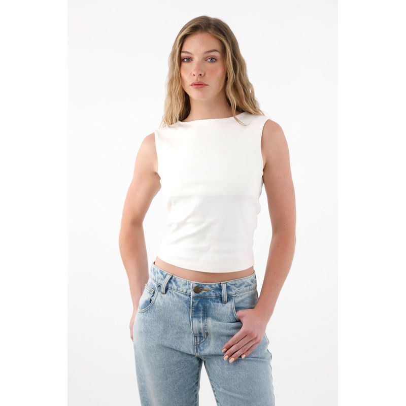 TENNIS - Camiseta en rib manga sisa crudo para mujer