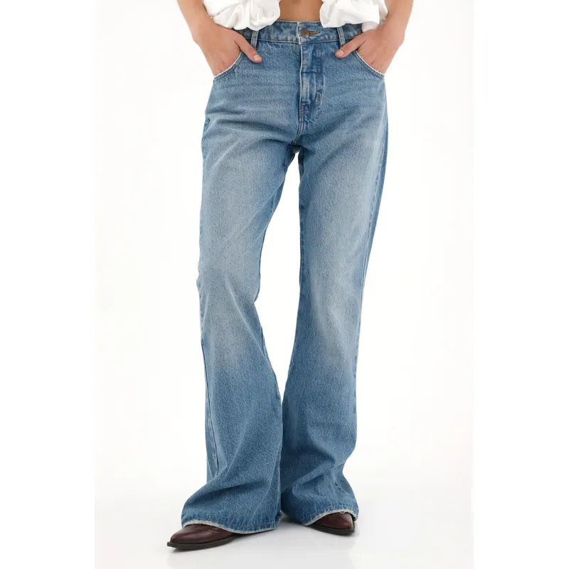 TENNIS - Jean Flare de tiro medio azul para mujer