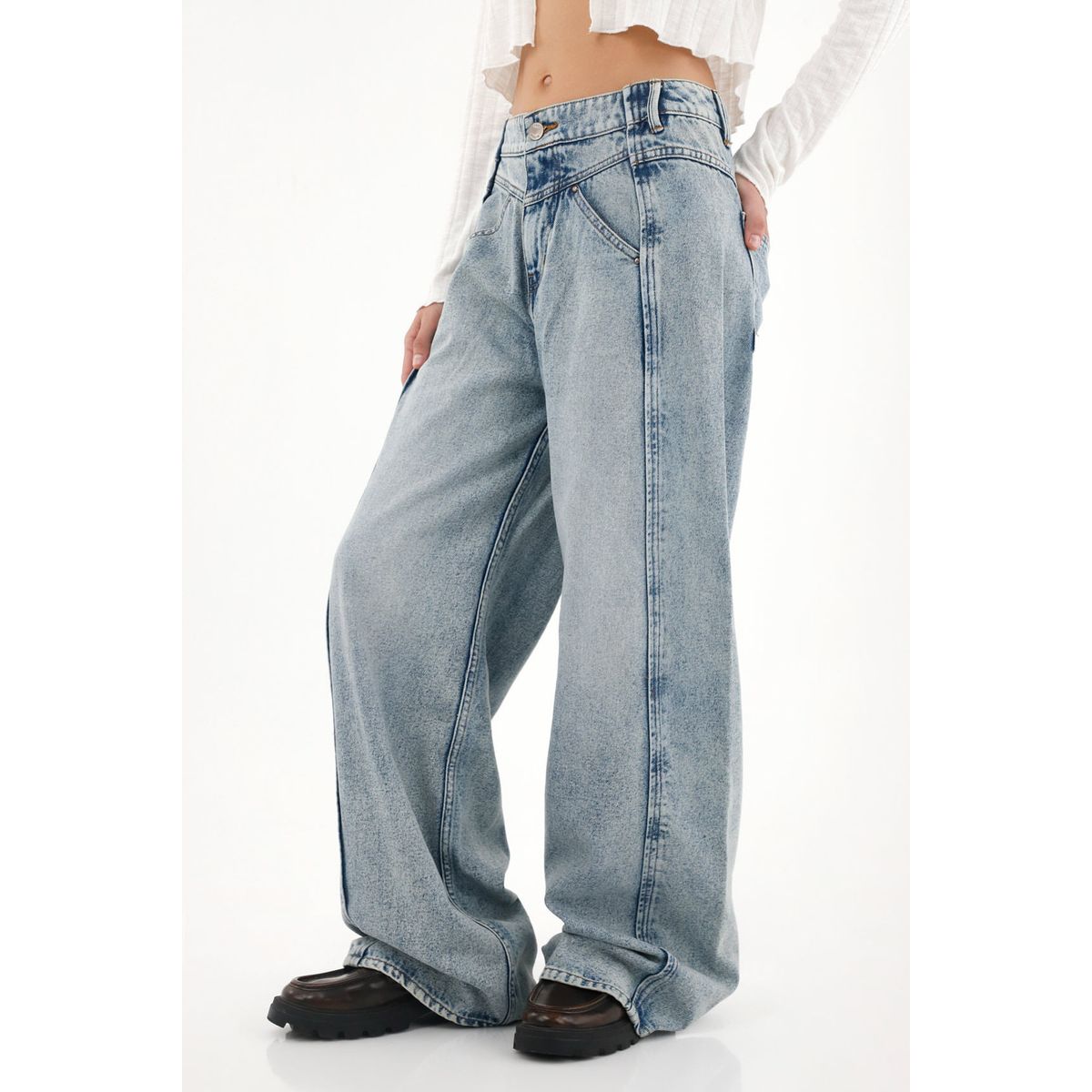 TENNIS - Jean Wide Leg de tiro alto azul para mujer