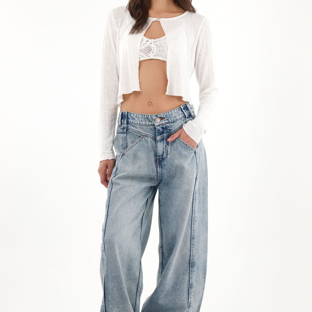 TENNIS - Jean Wide Leg de tiro alto azul para mujer