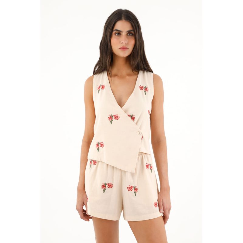 TENNIS - Chaleco crudo con bordado de flores para mujer