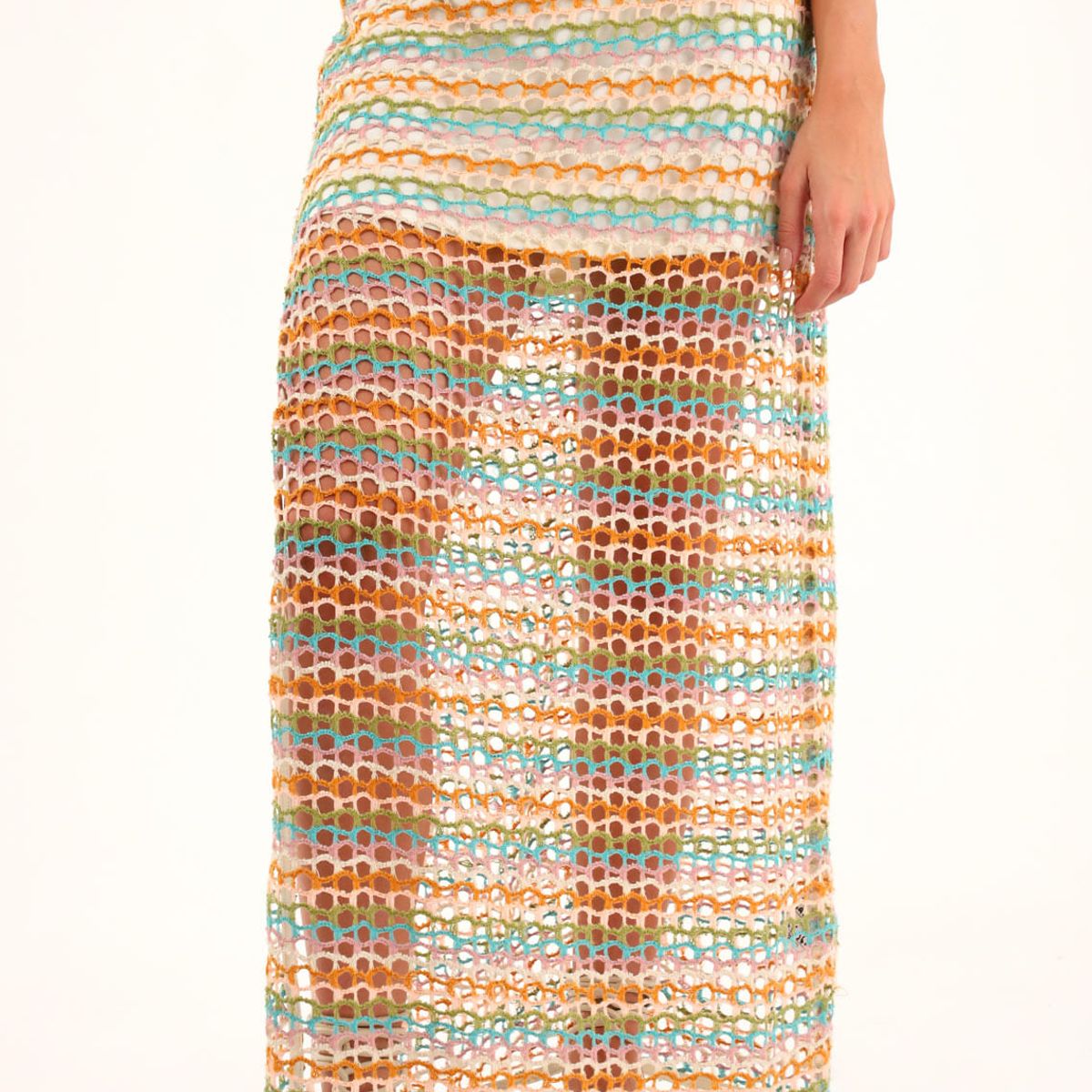 TOPMARK - Falda larga de tejido abierto multicolor para mujer